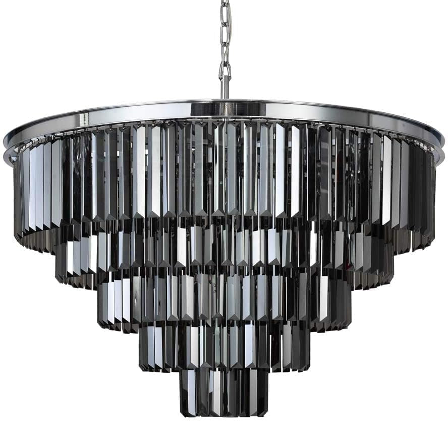 16Lights Smoke Crystal Chandelier Modern Chandeliers Lighting Pendant Ceiling Light Fixture 5-Tier for Dining Room Living Room Bedroom, Chrome Finished W31.5''