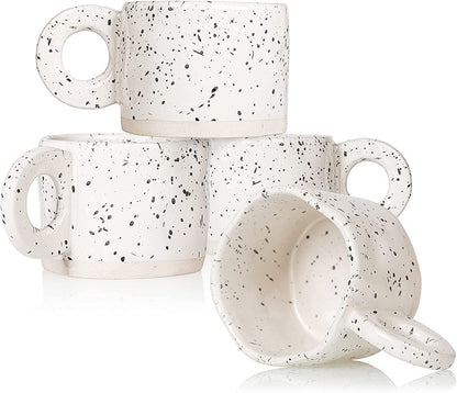 Coffee Mug,Stoneware Coffee Mugs 10 Oz Ceramic Handmade Coffee Cups with Handle for Latte,Cappuccino,Hot Chocolate,Milk Mugs Set (White)