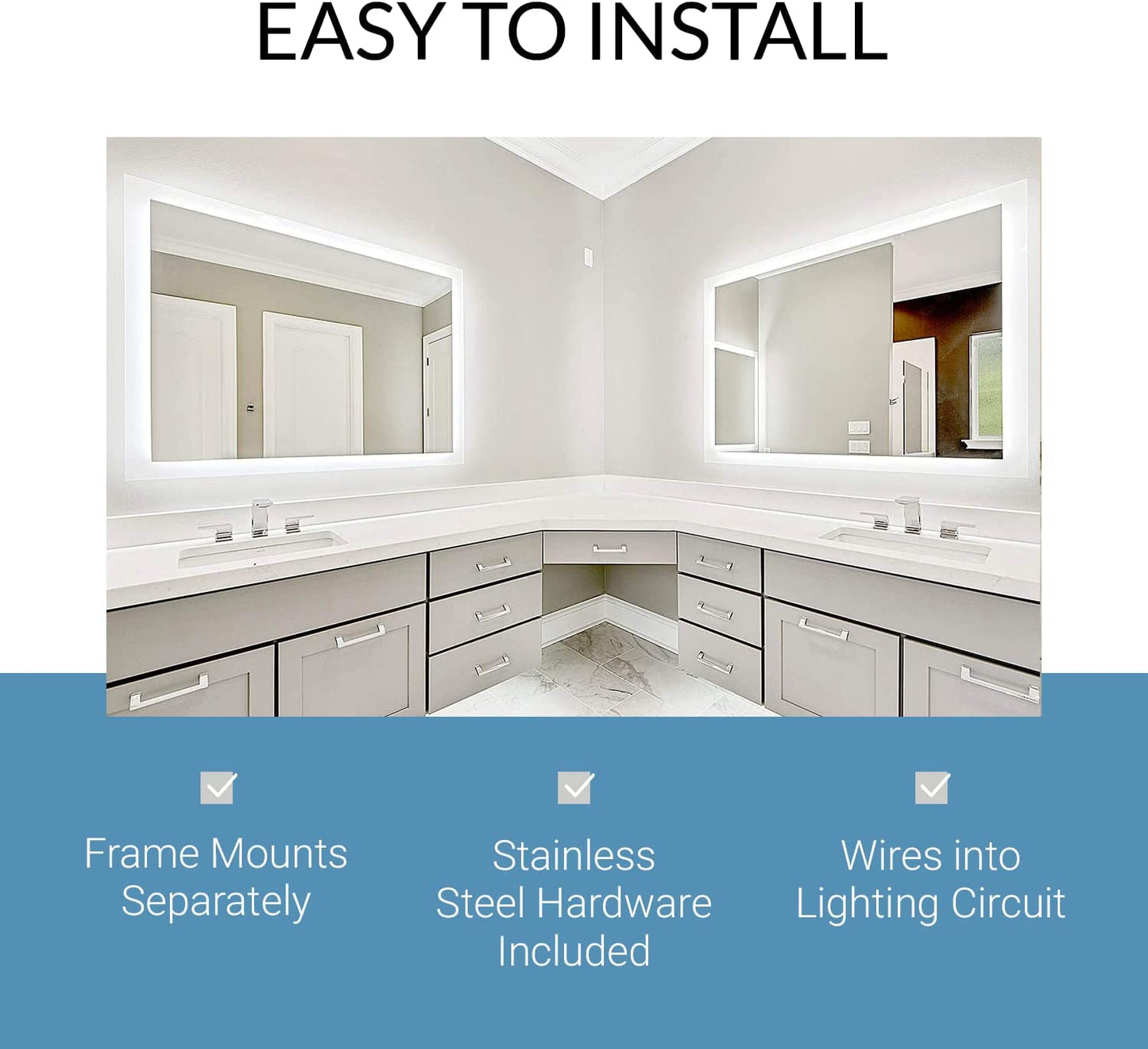LED Bathroom Mirror with Lights - Side Lit Rectangular Mirror for Vanity, Bedroom or Shower - anti Fog & Wall-Mounted - Modern Home Decor (22" Wide X 62" Tall)