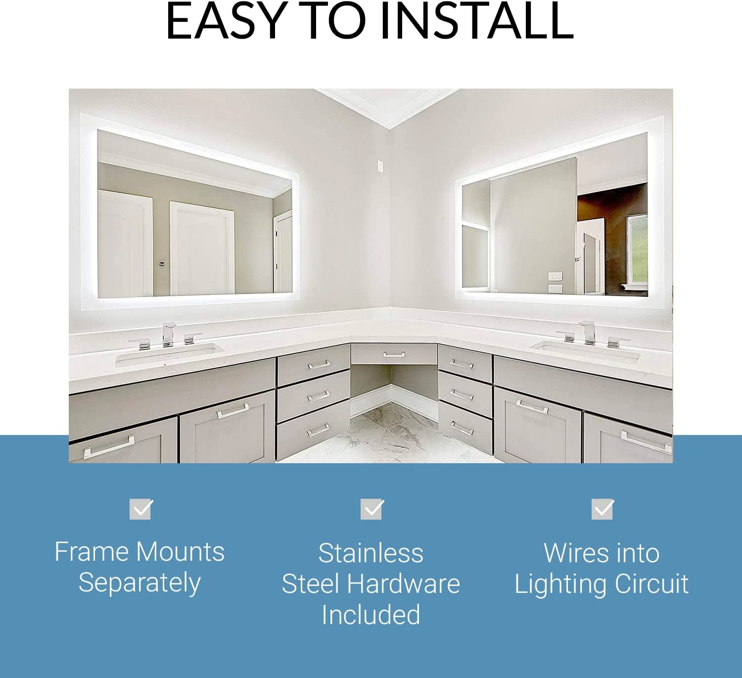 LED Bathroom Mirror with Lights - Side Lit Rectangular Mirror for Vanity, Bedroom or Shower - anti Fog & Wall-Mounted - Modern Home Decor (22" Wide X 62" Tall)