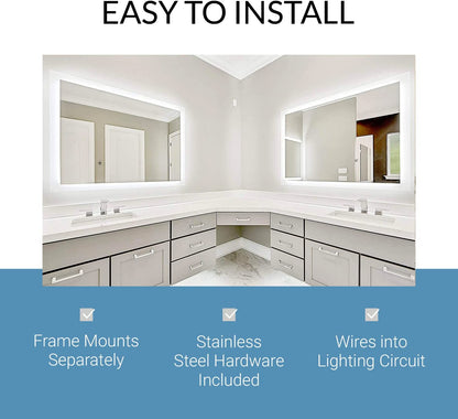 LED Bathroom Mirror with Lights - Side Lit Rectangular Mirror for Vanity, Bedroom or Shower - anti Fog & Wall-Mounted - Modern Home Decor (22" Wide X 62" Tall)
