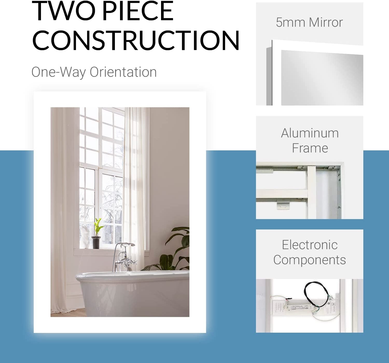 LED Bathroom Mirror with Lights - Side Lit Rectangular Mirror for Vanity, Bedroom or Shower - anti Fog & Wall-Mounted - Modern Home Decor (22" Wide X 62" Tall)
