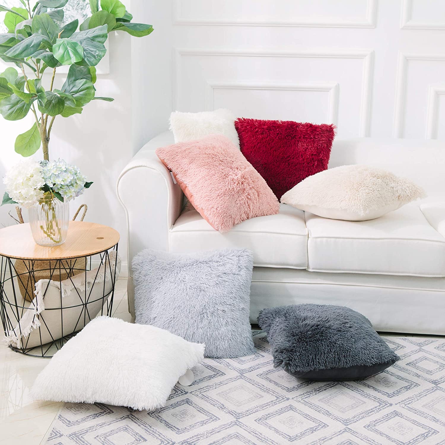 Luxury Soft Faux Fur Fleece Cushion Cover Pillowcase Decorative Throw Pillows Covers, No Pillow Insert, 12" X 20" Inch, Dark Grey, 2 Pack