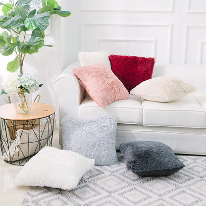 Luxury Soft Faux Fur Fleece Cushion Cover Pillowcase Decorative Throw Pillows Covers, No Pillow Insert, 12" X 20" Inch, Dark Grey, 2 Pack