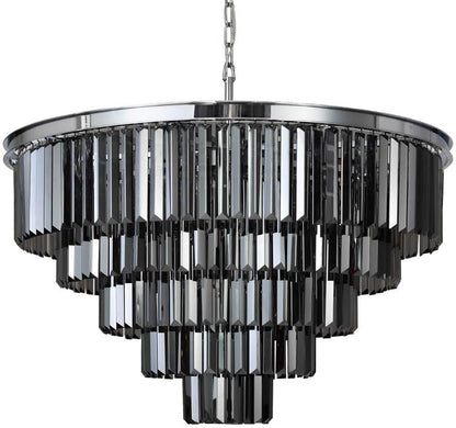 16Lights Smoke Crystal Chandelier Modern Chandeliers Lighting Pendant Ceiling Light Fixture 5-Tier for Dining Room Living Room Bedroom, Chrome Finished W31.5''