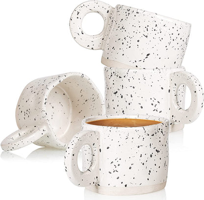 Coffee Mug,Stoneware Coffee Mugs 10 Oz Ceramic Handmade Coffee Cups with Handle for Latte,Cappuccino,Hot Chocolate,Milk Mugs Set (White)