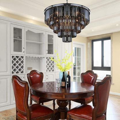 16Lights Smoke Crystal Chandelier Modern Chandeliers Lighting Pendant Ceiling Light Fixture 5-Tier for Dining Room Living Room Bedroom, Chrome Finished W31.5''