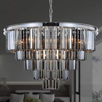 16Lights Smoke Crystal Chandelier Modern Chandeliers Lighting Pendant Ceiling Light Fixture 5-Tier for Dining Room Living Room Bedroom, Chrome Finished W31.5''
