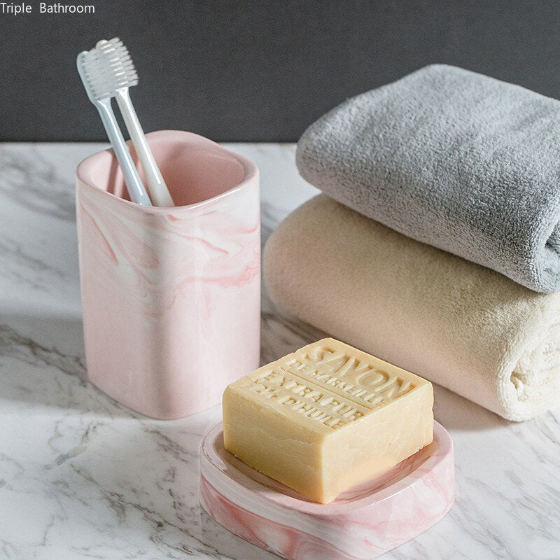 1Pc European Bathroom Wash Set Ceramic Soap Dispenser Perfume Bottle Soap Dish Mouthwash Cup with Tray Home Bathroom Accessories