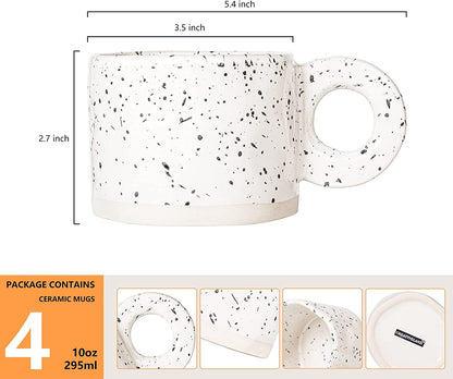 Coffee Mug,Stoneware Coffee Mugs 10 Oz Ceramic Handmade Coffee Cups with Handle for Latte,Cappuccino,Hot Chocolate,Milk Mugs Set (White)