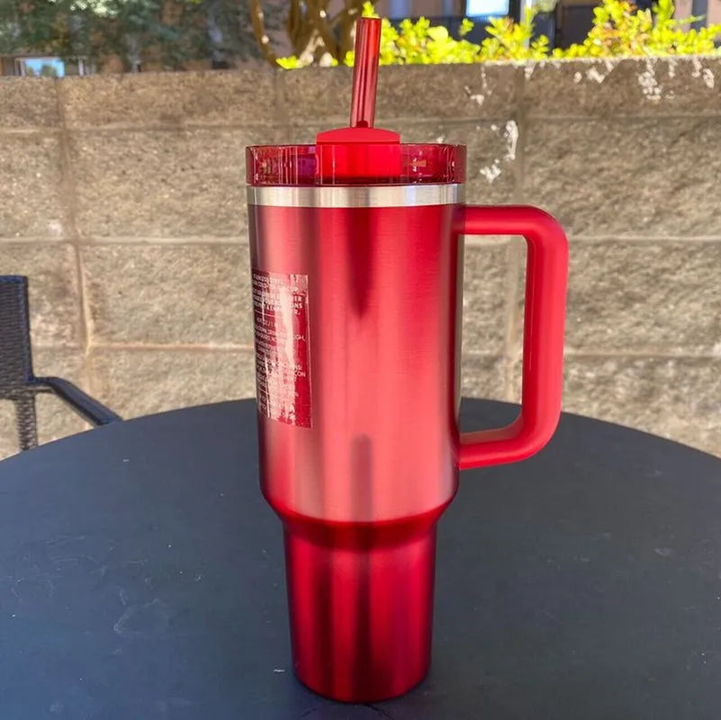 US STOCK 40Oz Quencher Tumblers Pink Cosmo Parada Co-Branded Flamingo Stainless Steel Valentines Day Gift Cups with Silicone Handle Lid and Straw Car Mugs