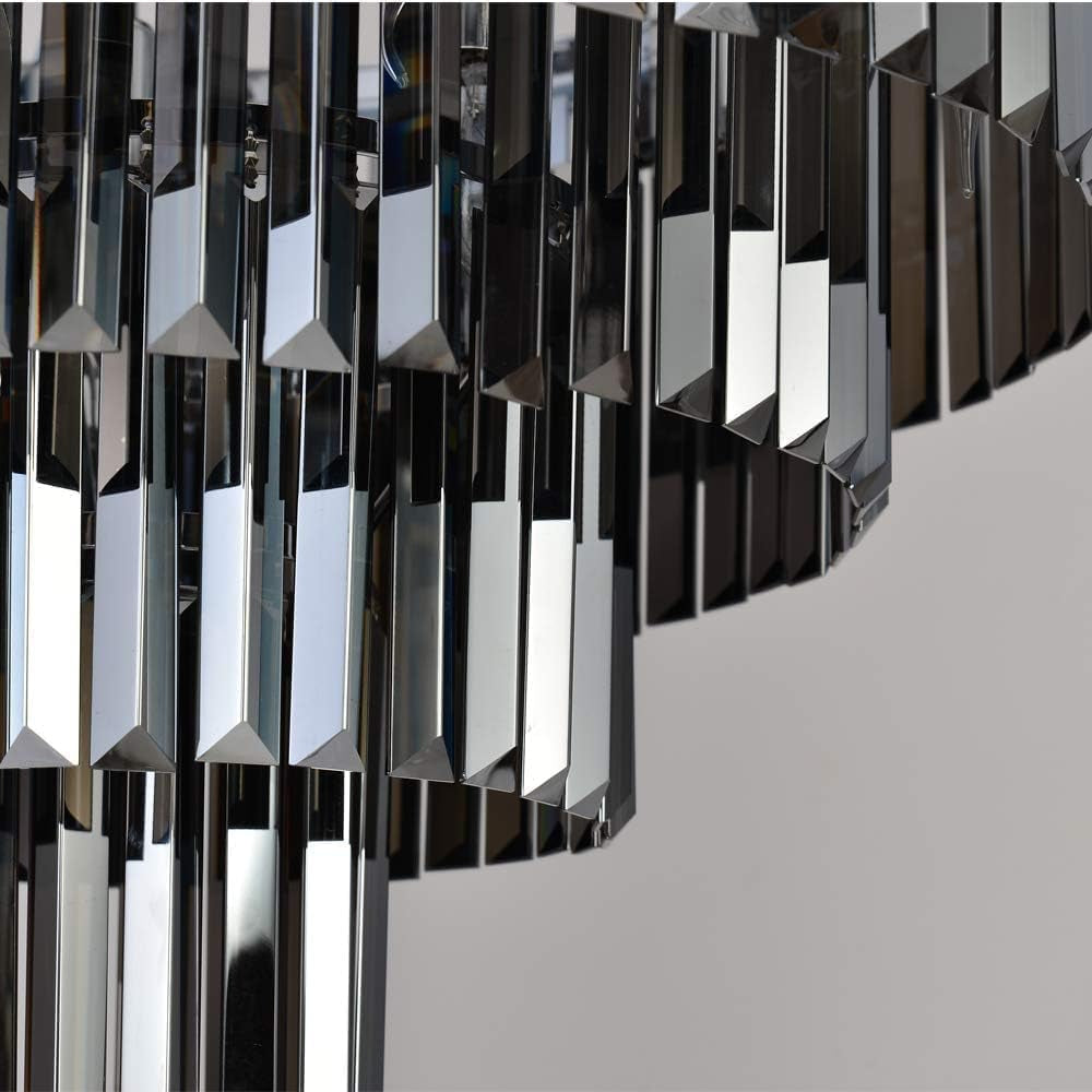 16Lights Smoke Crystal Chandelier Modern Chandeliers Lighting Pendant Ceiling Light Fixture 5-Tier for Dining Room Living Room Bedroom, Chrome Finished W31.5''